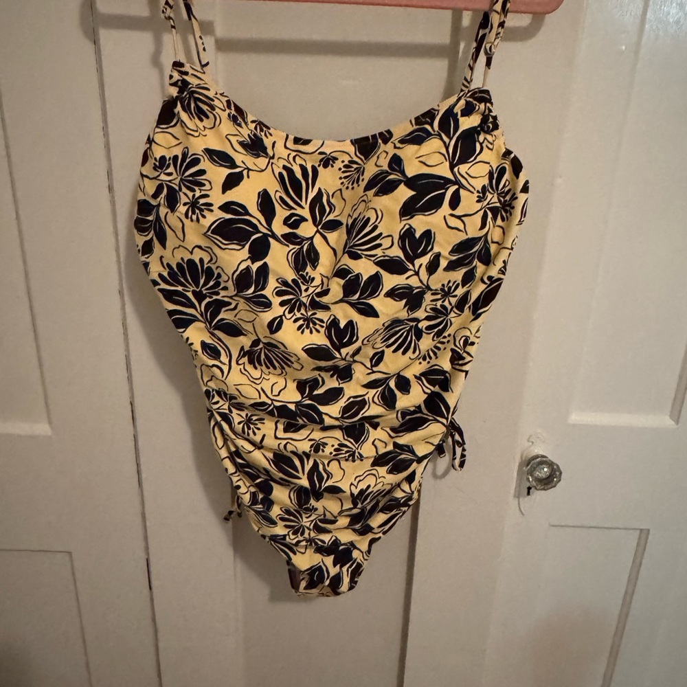 J. Crew Yellow and Black Floral Swimsuit